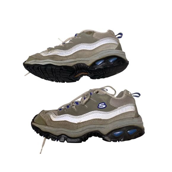 Skechers Sport Trail Chunky Sneakers Womens Size 7 Gray White Blue Suede Mesh - Picture 1 of 10